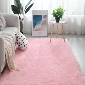 Luxuriöser flauschiger rosa Teppich mit Zottelmuster: Kuscheliger Teppich für Schlafzimmer, Kuscheliger Bodenteppich für Wohn- und Schlafzimmer, Sondergrößen erhältlich - ALGPELUSPEMBE
