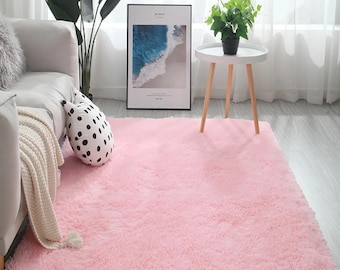 Tapis à poils longs rose duveteux de luxe : tapis moelleux pour chambre à coucher, tapis de sol confortable pour salon et chambre à coucher, tailles personnalisées disponibles - ALGPELUSPEMBE