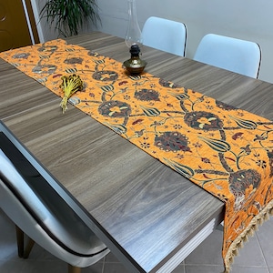 Terrakotta Tulpe Muster Türkischer Tischläufer, Lange Boho Hochzeit Tischdekoration, Grauer Bauernhaus Rustikaler Tischläufer, RNR403