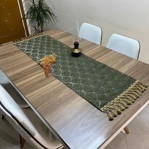 Chemin de table basse turc vert foncé queue de paon, chemin de table oriental mariage vibrant kaki, chiffon de poitrine de dot turc, RNR248