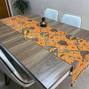Orange Tulpe Muster Türkischer Tischläufer, Lange Boho Hochzeit Tischdekoration, Grauer Bauernhaus Rustikaler Tischläufer, RNR383