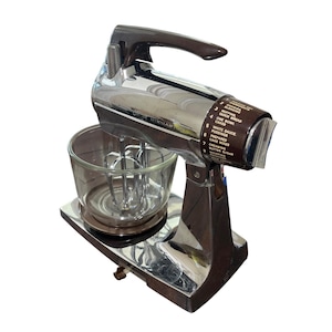 Vintage Sunbeam Mixmaster 12 Speed Mixer Chrome Brown Glass-Bowl Beaters MCM