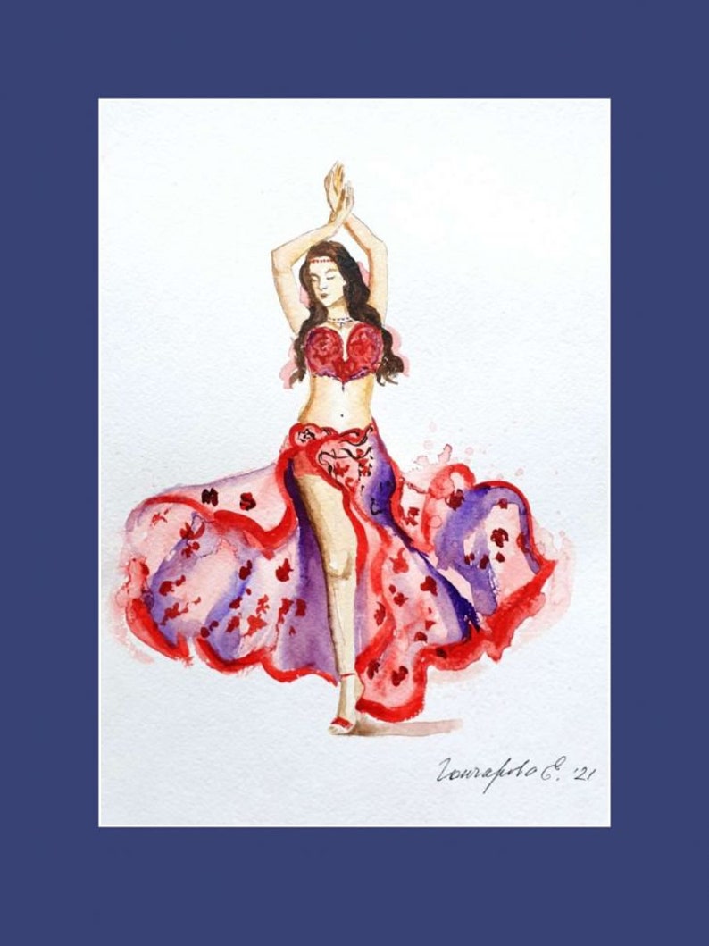 Girl dance watercolor Belly dance watercolor drawing Belly dance watercolor art