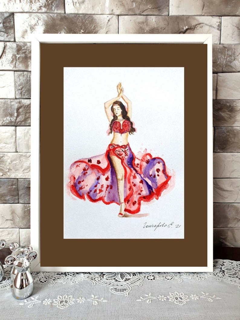 Girl dance watercolor Belly dance watercolor drawing Belly dance watercolor art