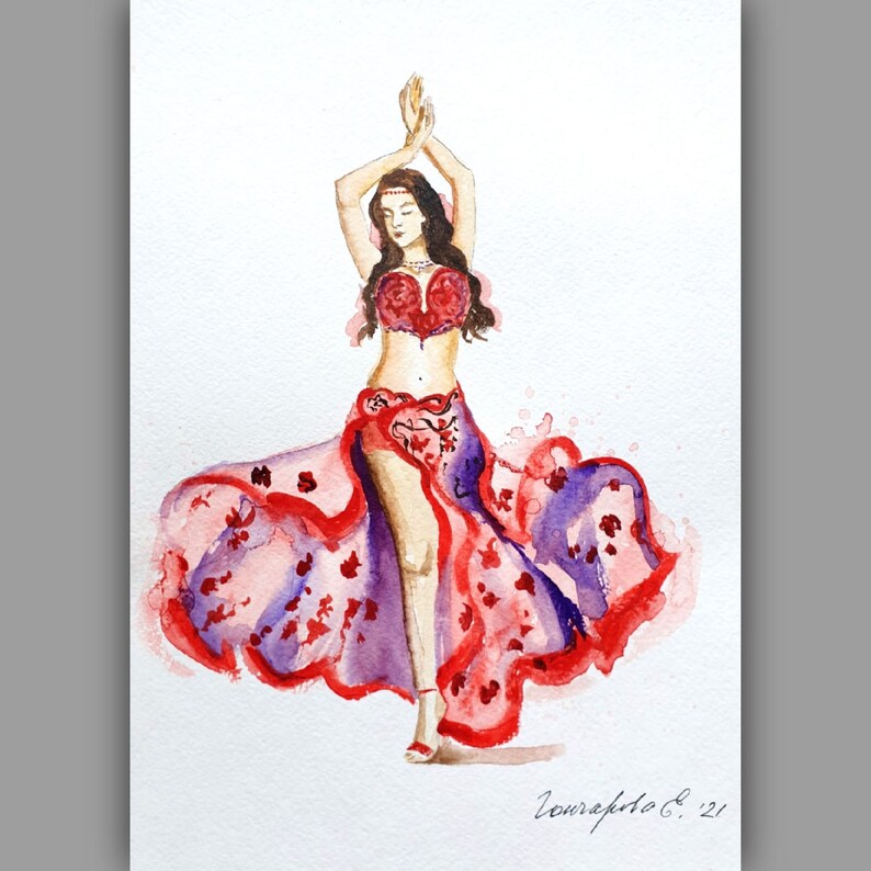 Girl dance watercolor Belly dance watercolor drawing Belly dance watercolor art