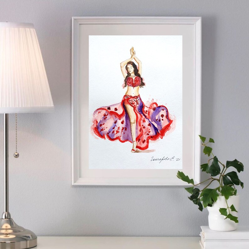 Girl dance watercolor Belly dance watercolor drawing Belly dance watercolor art