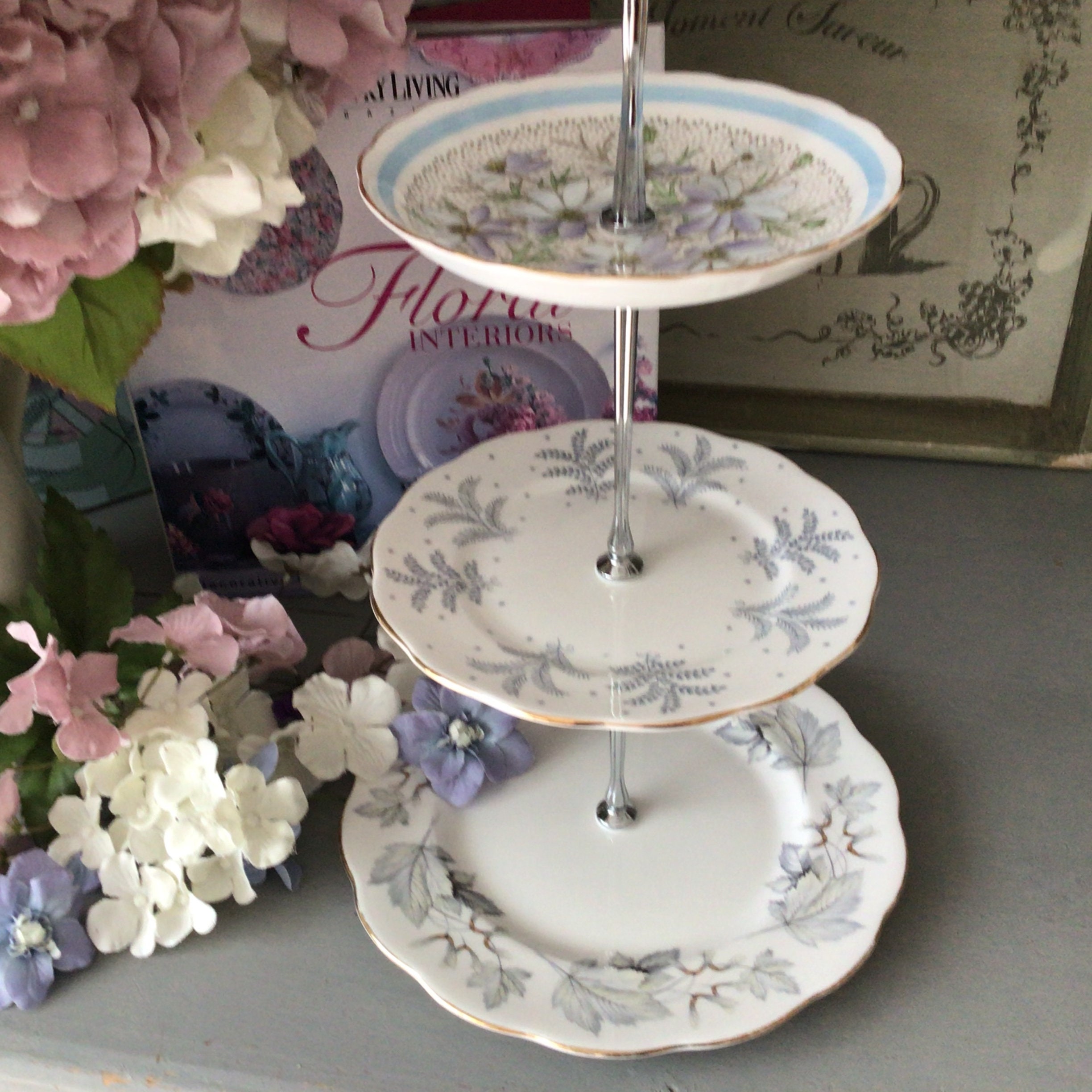 Pretty Vintage English Bone China 3 Tier Cake Stand Tea Etsy UK