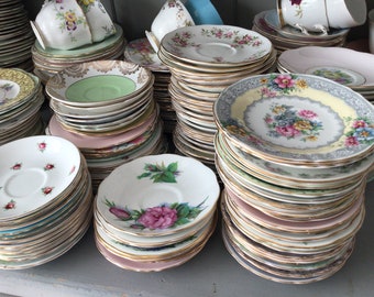 Mis Matched Vintage China Tea Plates  x 6 Mad Hatter Tea Party