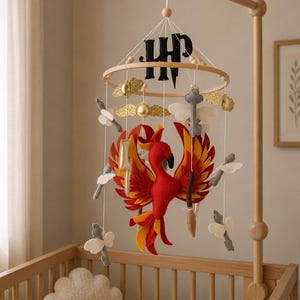 Zauberer Babybett Mobile, Phönix und fliegende Schlüssel, Magische Kinderzimmer Deko, Geschenk zur Babyparty