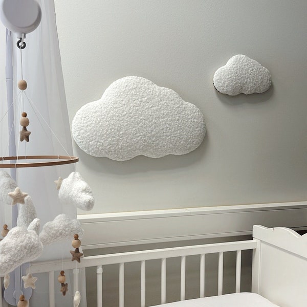Boucle cloud wand decor, kinderkamer cloud wand decor, kinderkamer wand decor, baby kamer cloud decor, hangende boucle cloud babykamer decoraties