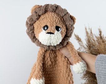 Doudou lion au crochet, doudou Lion, animaux au crochet, couverture d'amour Lion, couverture de sécurité pour bébé, doudou pour bébé, premier jouet pour bébé