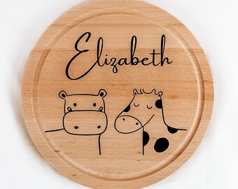 Personalized breakfast board, Baby gift birth, Animals Wooden board, Engraved wooden board, Kids wooden board, Kids breakfast board, Cows