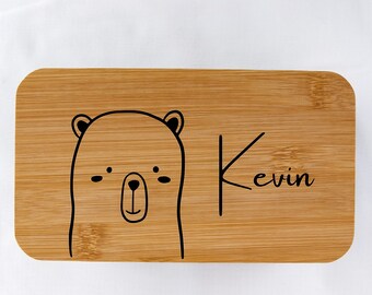 Engraved bear kids lunch box, Children lunch box, Personalized lunch box, Snack baby lunch box, Lunch box with name, Animals lunch box