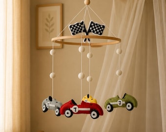 Racing cars baby mobile, Cars nursery mobile, Retro cars baby mobile, Hanging baby mobile, Baby boy shower gift, Racing crib mobile