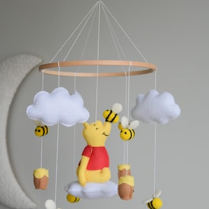 Winnie the Pooh-Themed Clouds Baby crib Mobile, boucle nursery decor, baby shower gift, baby mobile, bear mobile