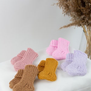 Knitted baby socks, baby gift, knit merino wool socks for boy and girl, 0-3 months old socks, newborn socks, baby showers gift, Baby shoes image 5