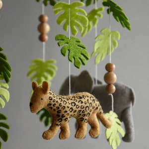 Baby mobile Safari neutral animals nursery mobile felt Africa safari giraffe, hippo, cheetah and elephant, wooden pearls mobile, Safari crib image 6