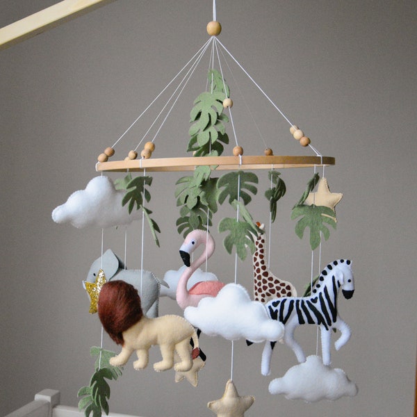 Baby mobile safari neutral animals, Nursery baby mobile, Africa animals crib mobile, Baby mobile girl and boy, Stars and clouds cot mobile