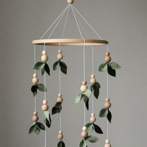 Forest style baby crib mobile, Floral nursery baby mobile, Lighter and darker leaves, Leaf crib mobile, Baby shower gift, Minimalist mobile image 1