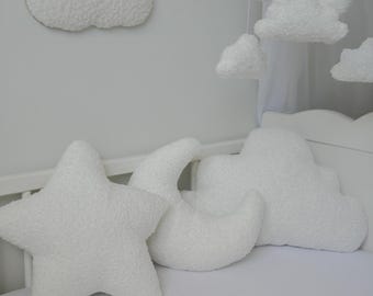 Boucle cushion set neutral nursery decoration boucle cloud star moon pillow baby nursery decor cloud nursery decor decorative cushions