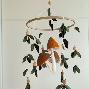 Forest-Themed Mushroom Baby crib Mobile, sage green nursery decor, baby shower gift for baby announcement