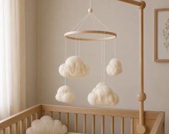 Felted clouds baby nursery mobile, baby shower gift for baby announcement