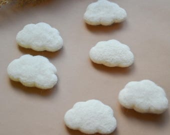 Fluffy white felt clouds, 100% wool felt clouds for creative play, baby bedroom mobiles, newborn baby  handmade needle felted clouds, wool