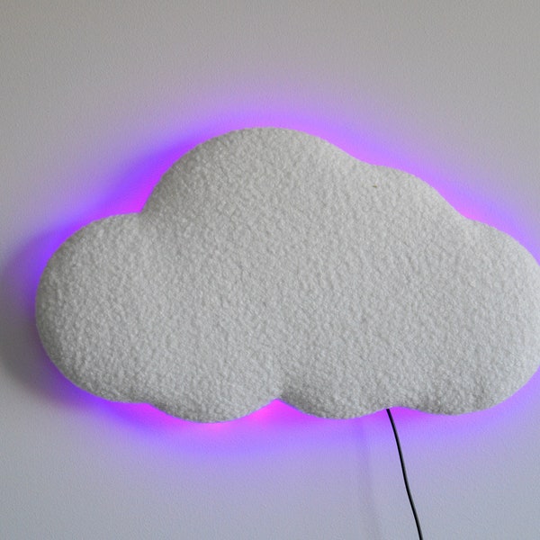 Boucle Cloud LED lamp nachtlampje, Boucle cloud wandlamp, Kinderkamer wand decor, Cloud LED licht, Houten wandlamp, Nachtlampje voor baby