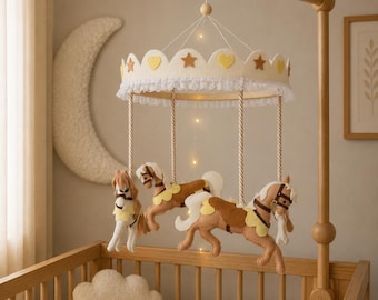 Vintage Carousel Horse Baby Mobile –Handmade Felt Crib Mobile | Gender Neutral Nursery Decor |Handmade Felt Carousel Crib Mobile |