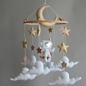 Astronaut space baby mobile, Space mobile, Space baby shower gift, Baby mobile neutral, Baby crib mobile golden stars and moon mobile Cosmos