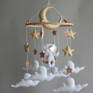 Astronaut space baby mobile, Space mobile, Space baby shower gift, Baby mobile neutral, Baby crib mobile golden stars and moon mobile Cosmos