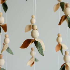 Forest style baby crib mobile, Floral nursery baby mobile, Lighter and darker leaves, Leaf crib mobile, Baby shower gift, Minimalist mobile image 3