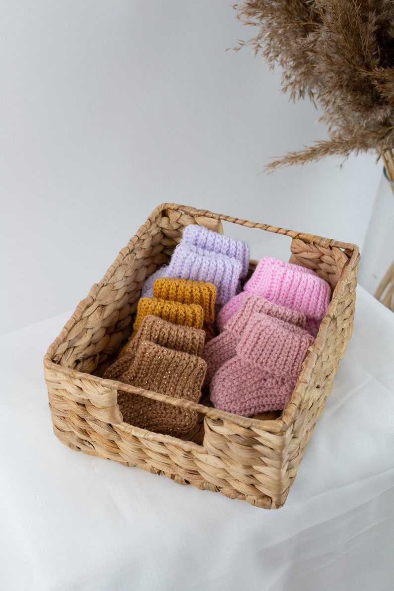 Knitted baby socks, baby gift, knit merino wool socks for boy and girl, 0-3 months old socks, newborn socks, baby showers gift, Baby shoes image 1