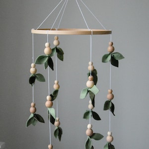 Forest style baby crib mobile, Floral nursery baby mobile, Lighter and darker leaves, Leaf crib mobile, Baby shower gift, Minimalist mobile image 3