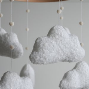 Boucle handmade clouds baby mobile, Neutral nursery mobile, Clouds baby crib mobile, Clouds mobile, Minimalist nursery mobile, Boucle clouds image 5