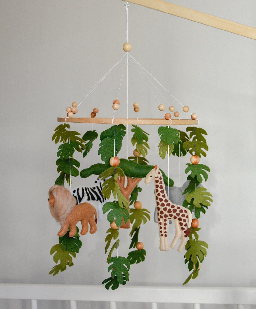 Baby Safari Mobile, Africa Nursery Felt Giraffe Lion Zebra Elephant