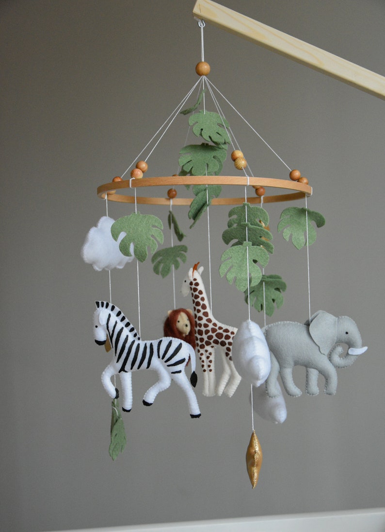 Baby Mobile Safari Neutral Animals Nursery Mobile Felt Africa Etsy