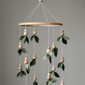 Forest style baby crib mobile, Floral nursery baby mobile, Lighter and darker leaves, Leaf crib mobile, Baby shower gift, Minimalist mobile image 4