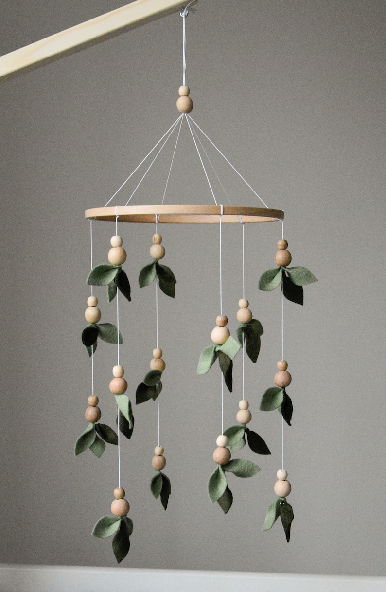 Forest style baby crib mobile, Floral nursery baby mobile, Lighter and darker leaves, Leaf crib mobile, Baby shower gift, Minimalist mobile image 4