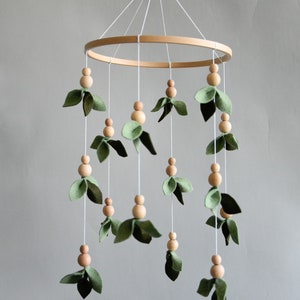 Forest style baby crib mobile, Floral nursery baby mobile, Lighter and darker leaves, Leaf crib mobile, Baby shower gift, Minimalist mobile image 5