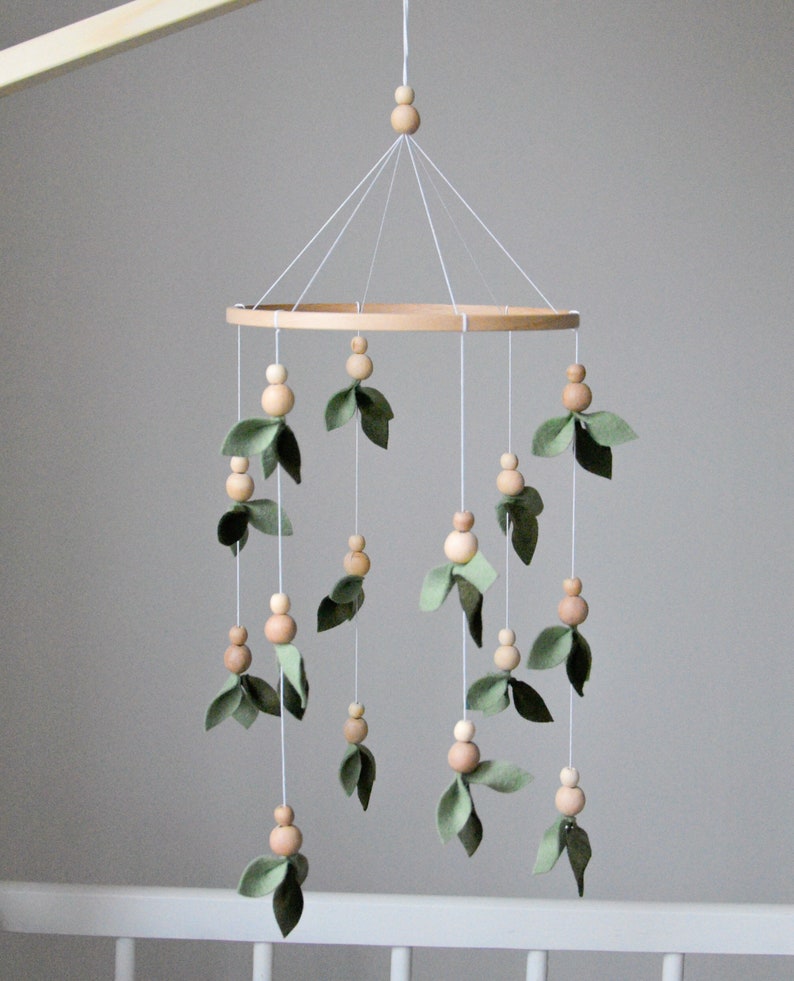 Forest style baby crib mobile, Floral nursery baby mobile, Lighter and darker leaves, Leaf crib mobile, Baby shower gift, Minimalist mobile image 6