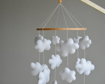 Neutrale wolk baby mobiel, Cloud kinderkamer mobiel, Kinderdagverblijf decor, Baby wieg mobiel, Baby kamer decor ideeën, Baby gril mobiel, Baby jongen mobiel