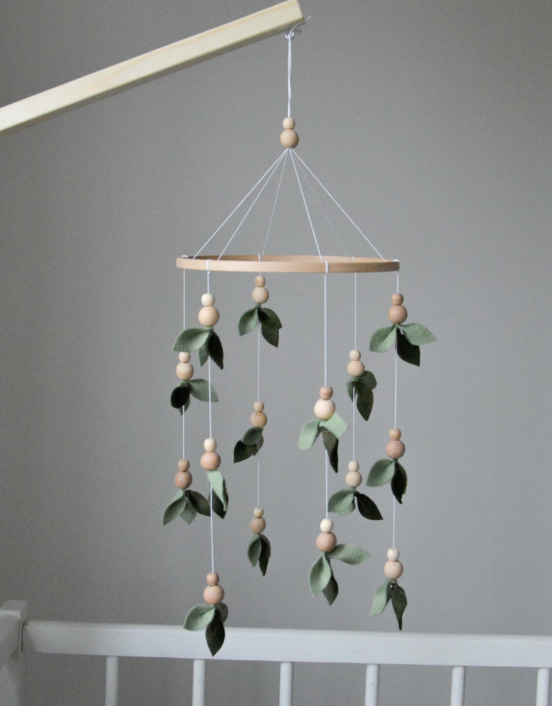 Forest style baby crib mobile, Floral nursery baby mobile, Lighter and darker leaves, Leaf crib mobile, Baby shower gift, Minimalist mobile image 7