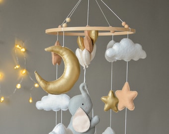 Baby mobile with elephant air balloon baby mobile Nursery mobile elephant Baby crib mobile Gift for future mother hanging mobile