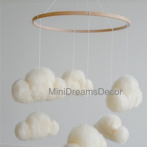 Felted cloud baby nursery mobile, Neutral baby cloud mobile, Cloud crib mobile, Minimalist baby mobile, Cloud mobile, Newborn baby mobile