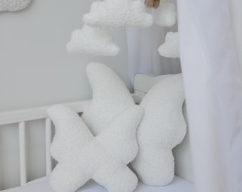 Boucle butterfly cushion set neutral nursery decoration boucle butterfly pillow baby nursery decor cloud nursery decorative cushions nursery