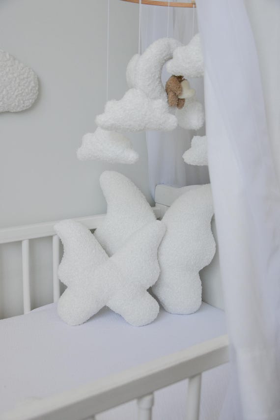 Boucle butterfly cushion set neutral nursery decoration boucle butterfly pillow baby nursery decor cloud nursery decorative cushions nursery