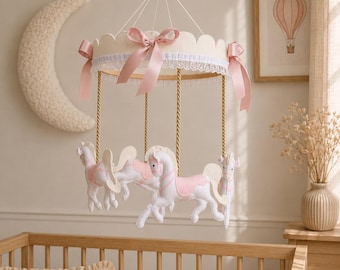 Vintage Carousel Horse Baby Mobile –Handmade Felt Crib Mobile | Gender Neutral Nursery Decor |Handmade Felt Carousel Crib Mobile |