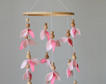 Baby mobile girl, Pink floral baby mobile, Forest nursery mobile, Baby girl crib mobile, Hanging baby mobile, Baby shower gift