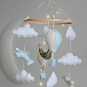 Airplane nursery baby mobile, space crib mobile, baby mobile air balloon hanging mobile Nursery mobile, Adventure cot mobile hot air balloon